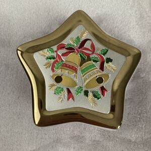 Vtg Trinket Box 24k Gold Trim Christmas Chokin Star Shaped (1987) Japan